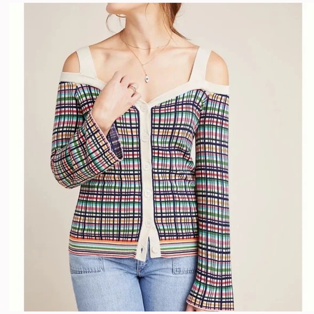 Anthropologie Krissy Plaid Cardigan Sweater, Size S